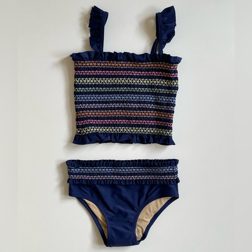 Shade Critters Girl’s Navy Rainbow Smocked Tankini Set - 3T